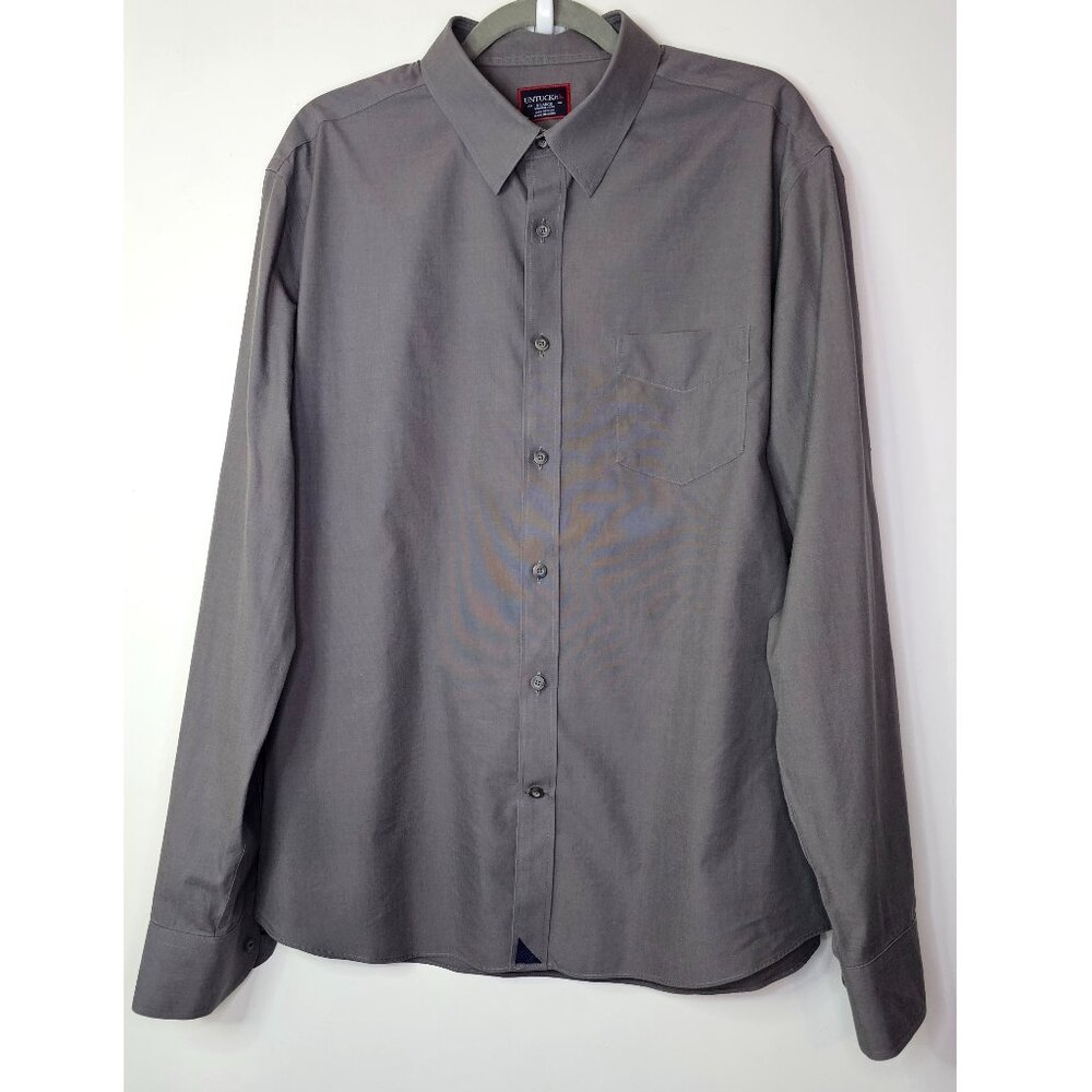 UntuckIt Pio Cesare Wrinkle Free 100% Cotton Long Sleeve Button Up Shirt XL Grey